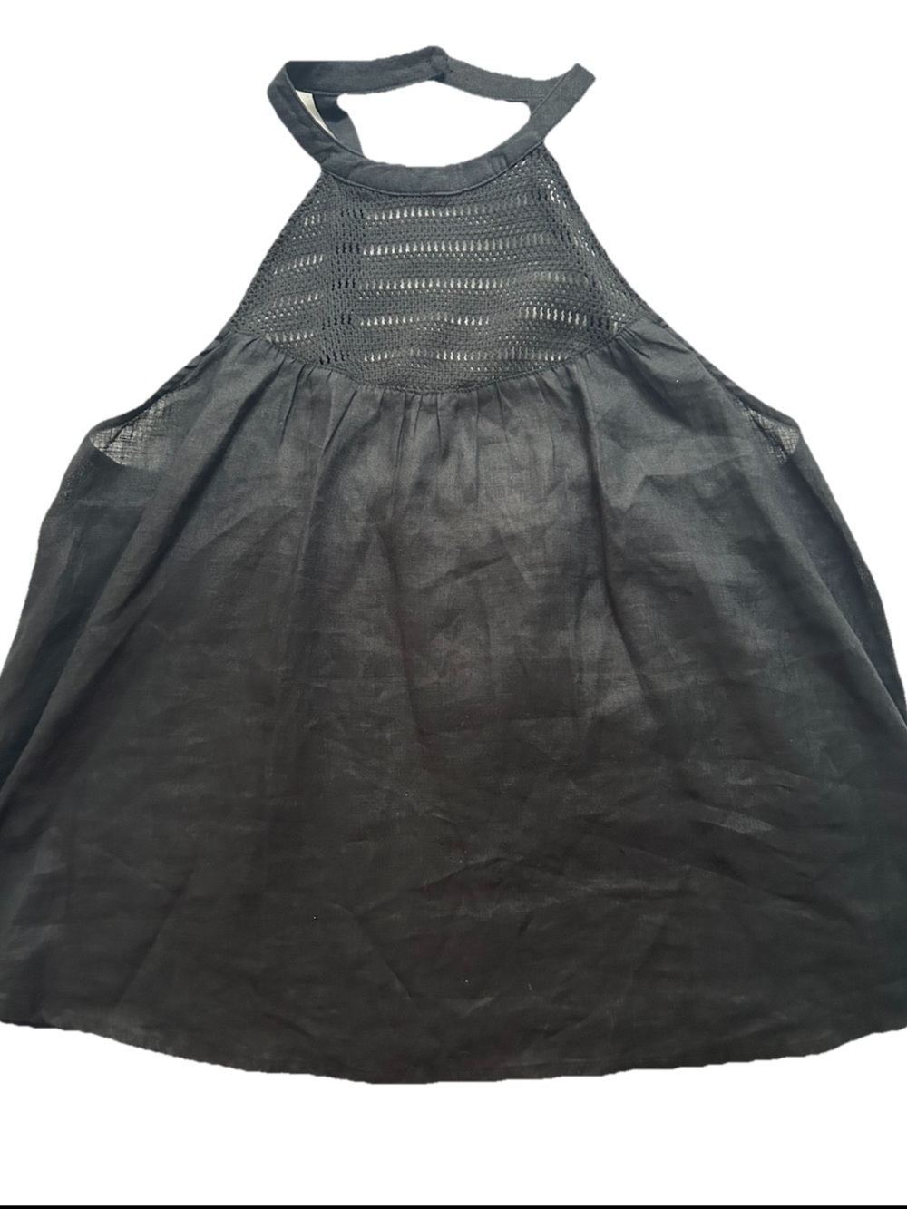 Rachel Zoe Womens Beachy Coastal 100% Linen Crochet Black Halter Tank Top Medium